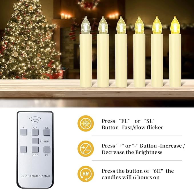 12PCS LED Flameless Candles Battery Operated Christmas Tree Candles with Remote, Button Cell Battery, Timer, Dimmer Battery Candle Flickering Warm Light Window Candle Christmas Home Decor