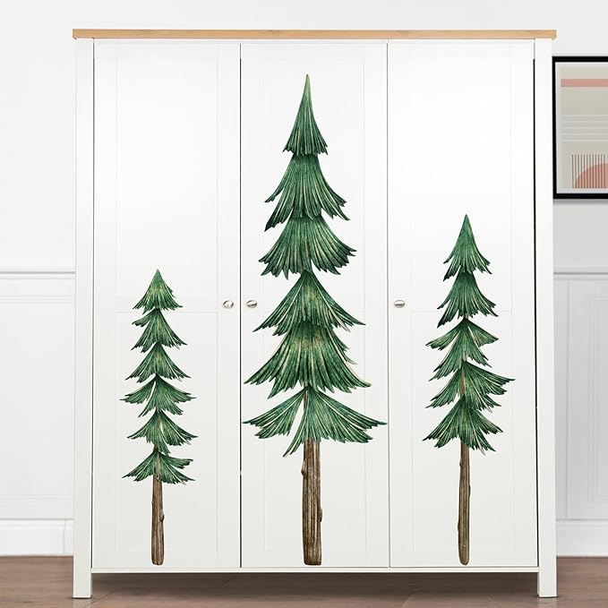 Large Pine Tree Wall Decal Giant Green Tree Wall Stickers Removable Large Forest Decals Peel and Stick Evergreen Trees Decal Woodland Trees Sticker for Living Room Bedroom Home Decor