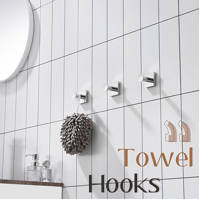 KOKOSIRI Hooks for Hanging Towels Chrome Bathroom Hand Towel Hooks for Shower Wall Bathroom Hardware Accessories Stainless Steel 3 Pack, B1016CH-P3