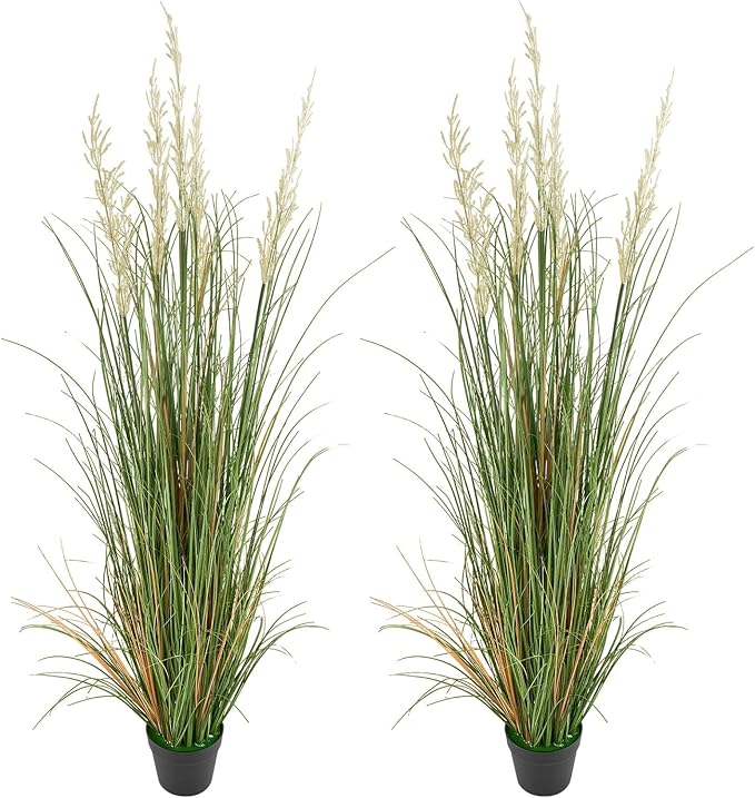 VEVOR Artificial Grass Plant, 2 Pack 47 inch Reed Flower Grass in Pot, Premium PVC Faux Fake Greenery Shrubs Plant for Indoor Outdoor House Home Garden Office Room Décor, Housewarming, Green
