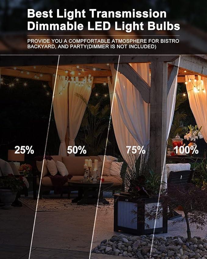 Lightdot 350FT Outdoor String Lights, LED Bistro String Lights with Shatterproof ST38 Bulbs, 2200K Dimmable, Waterproof Hanging Lights for Porch, Party, Garden, Backyard, Balcony
