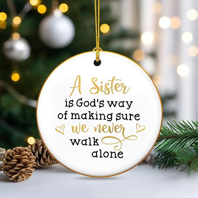 Christmas Sister Gifts for Women - Ceramic Christmas Ornaments 2025 with Gold-Trimmed Edges for Tree Decorations - Birthday Sisters Gifts from Sister, Sisters Ornament for Xmas Decorations