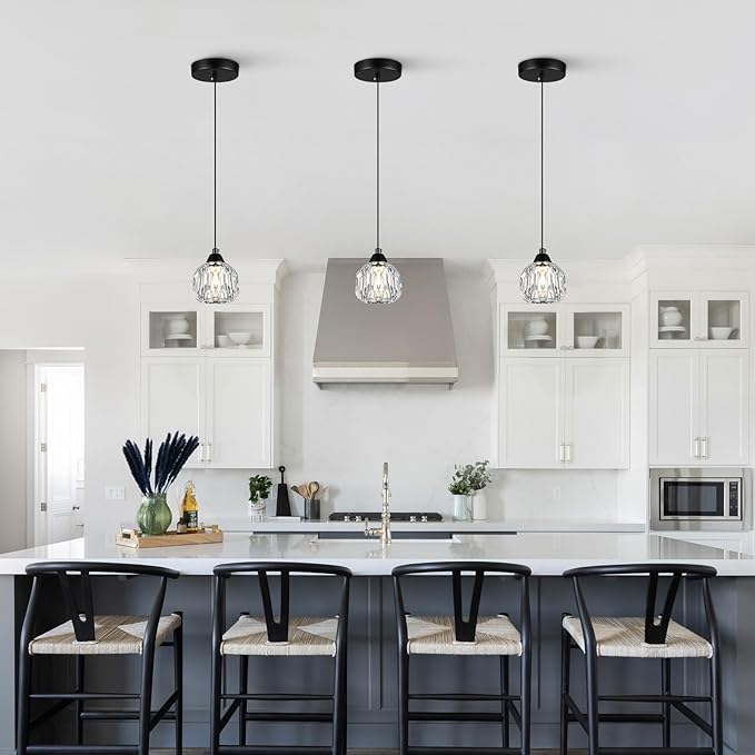 Crystal Chandeliers for Dining Room Lights Fixture Over Table, 3 Pack Black Modern Pendant Light Fixture,Crystal Pendant Lighting for Kitchen Island Bathroom Bar