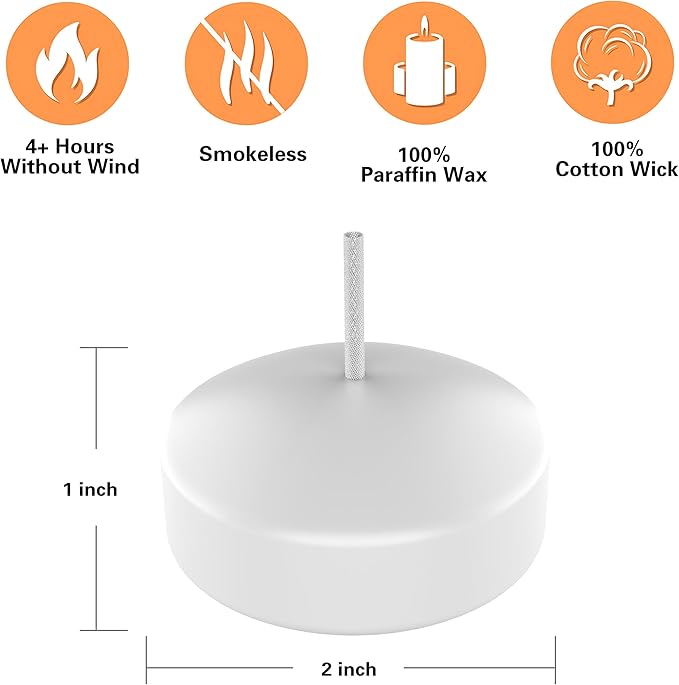 Aignis 24pcs Floating Discs Wax Candles, Burning Time 4+ Hours, 2 Inch Unscented Dripless, White Set for Wedding/Birthday/Celebration/Party/Holiday/Home Décor