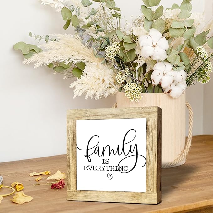 JXZOLQ Family Sign Decor, Family Is Everything Sign, Blessing Wood ornament Rustic Farmhouse Wall Decor, Box Wood Plaques Desk Decoration, Funny Home Decoration, Housewarming Gift