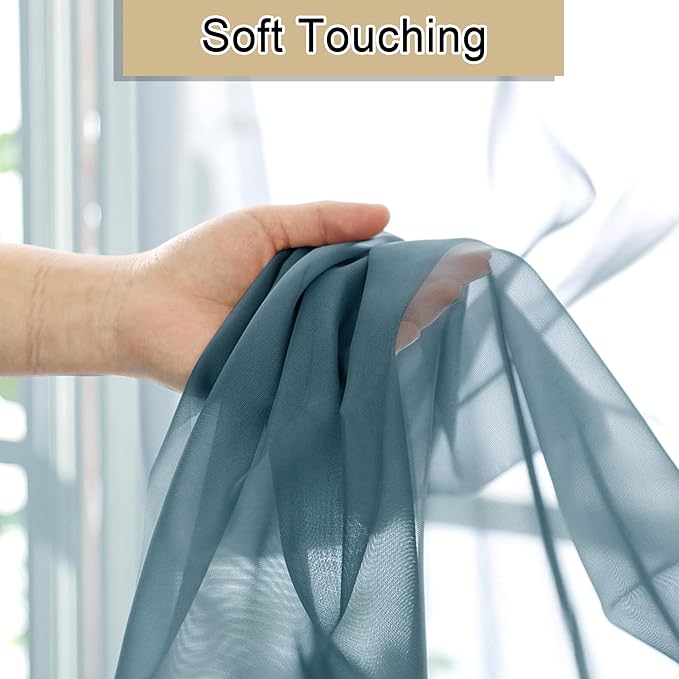 Lecloud Dusty Blue Sheer Curtains 72 Inches Long 2 Panels, Light Filtering Voile Curtain Drapes for Kitchen Bedroom Windows, Dual Rod Pocket Living Room Sheer Curtains, 40 W x 72 L Inches