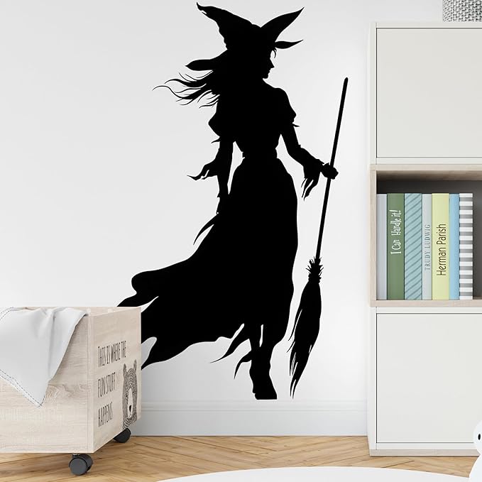 Halloween Wall Decals,Peel and Stick Halloween Theme Decor Stickers,Removable Vinyl Spooky Scary Face Wall Sticker for Holiday Party Decor. (Wicked Witch Silhouette Wall Decal)
