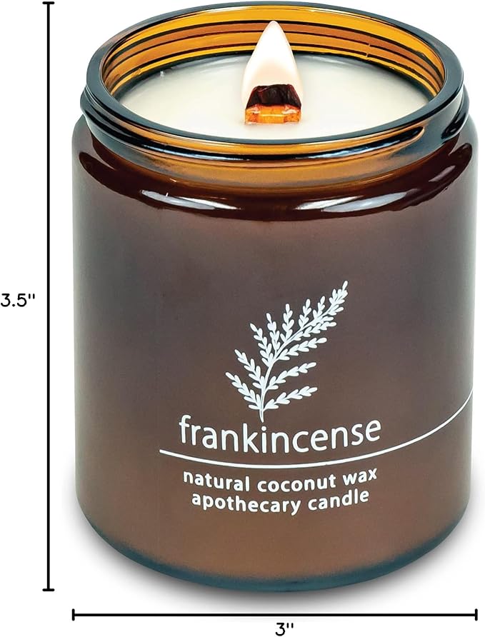 Hemlock Park Crackling Wood Wick Candle Handcrafted with Natural Coconut Wax (Standard 8 oz, Frankincense)