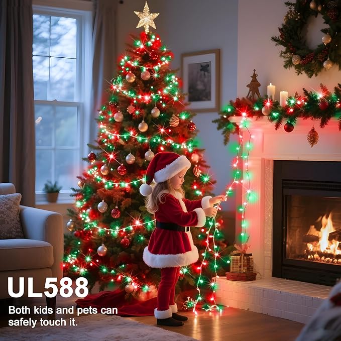 393 FT Christmas Lights 1000 LED Xmas Lights Outdoor Christams String Lights Waterproof 8 Modes & Timer, Fairy Lights Plug in for Weeding, Patio, Party, Holiday,Christmas Decor (Red+Green)
