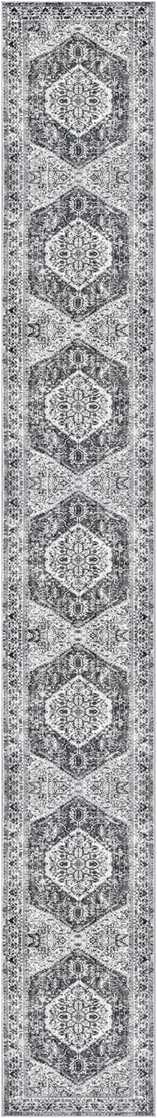 KOZYFLY Runners for Hallways 3x18 Ft Extra Long Washable Kitchen Thin Runner Rug Boho Runner Rug for Entryway Indoor Printed Faux Wool Stair Floor Carpet for Stair Kitchen Hall, Grey