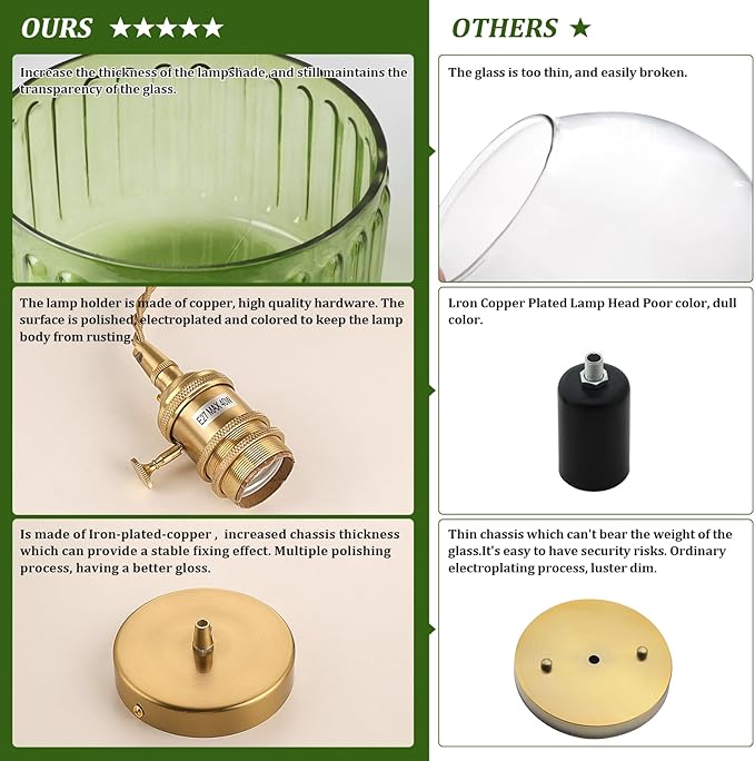 Battery Operated Pendant Light 5000mAh Rechargeable Chandelier with Remote Control Wireless Adjustable Hanging Green Striped Light for Kitchen Island Dining Room Hallway, 2 Pack