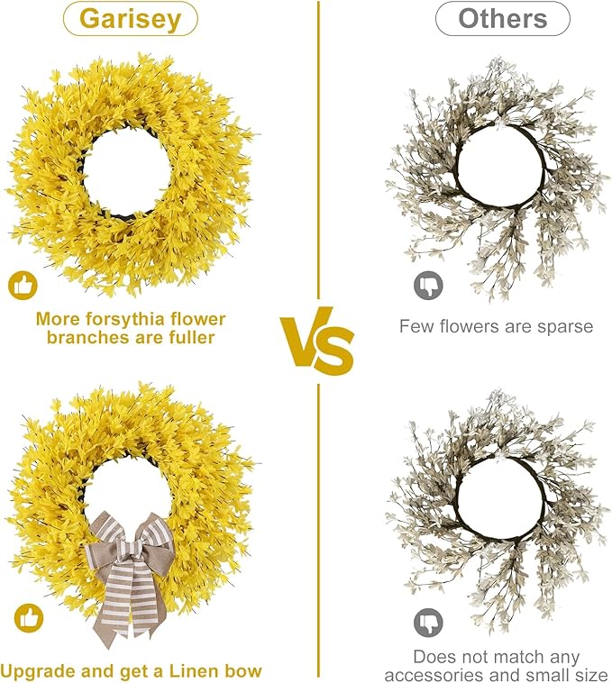 26 Inch Spring Wreaths for Front Door Large Forsythia Floral Summer Door Wreath Outdoor All Season Wild Wreath for Easter Valentines Home Living Room Porch Yard Window Farmhouse Decor (Yellow)