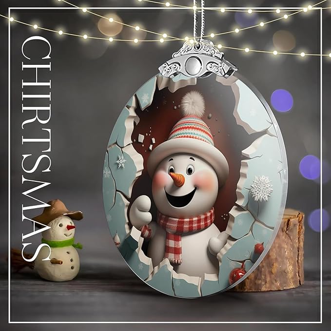 Snowman Christmas Ornament 2025, 2D-Flat Acrylic Snowman Ornaments for Christmas Tree, Holiday Snowmen Ornament, Funny Snowmen Decoration, Merry Christmas Ornament 2025, Winter Ornament Gift Idea