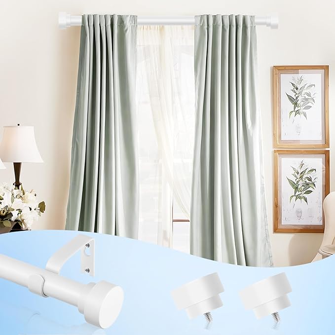 HEI! DEAR White Curtain Rods for Windows 30 to 42 Inch(2.5-3.5ft),1 Inch Adjustable Curtain Rod,Heavy Duty Curtains Rods, Modern Decorative Window Drapery Rod, 30-42" White