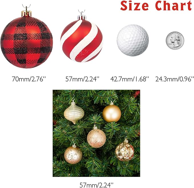 Every Day is Christmas Ornaments, Shatterproof Christmas Tree Ornament Set, Christmas Balls Decoration 50 Count (2.24"/57mm, New Gold)