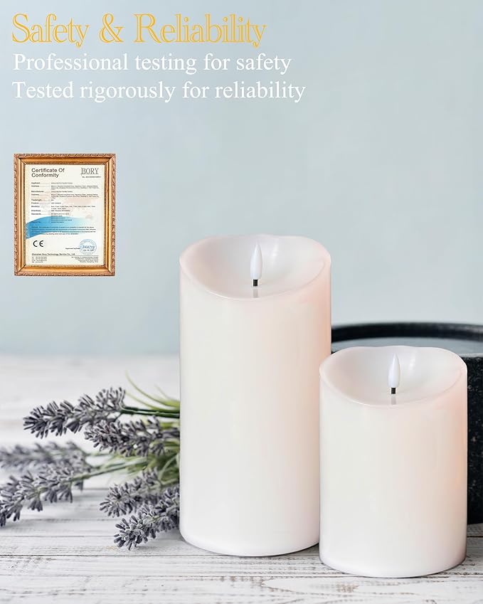 4"x8" Flickering Flameless Candles with Remote Timer, 4" Diameter Extra-Large White Pillar, Wax, 2 Pack Tall LED Battery Operated Candles for Home, Rustic and Farmhouse Decor (H 8")