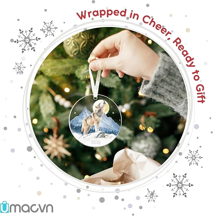 Wolf Ornament - Wolf Gifts for Lovers, Women, Men - Funny Animals Ornaments for Christmas Tree - Animals Themed Gifts - Cute Acrylic Christmas Ornament 2025