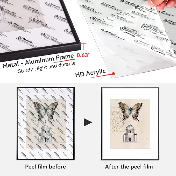11x14 Picture Frame Set of 4, Matted Black Simple Modern Brushed Thin Aluminum Metal Photo Frame Fits 8x10 with Mat or 11 x 14 without Mat Vertical and Horizontal for Tabletop and Wall Mounting