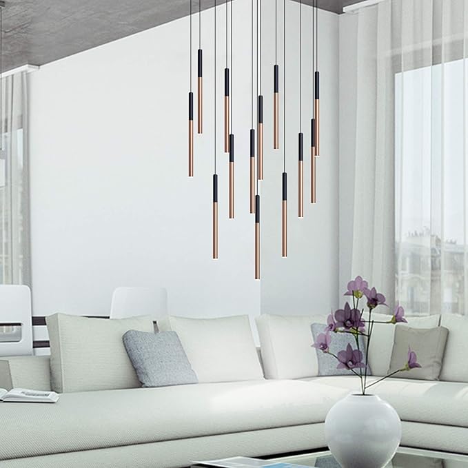 ALTAIR 9 Mini Pendant Lighting Black-Copper - LED Hanging Light Fixture for Kitchen Island, Bar, Foyer - Cluster Pendants - Dimmable, Adjustable Wire, Lamp Bulb Included