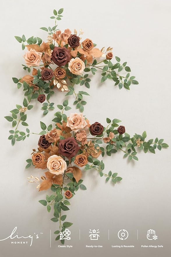 Ling's moment 2PCS Walnut Brown Artificial Flower Garland Spiea Floral Swags Wedding Arch Flowers Taupe Centerpieces for Sweetheart Head Table Easel Wall Entryway Board Backdrop Decoration