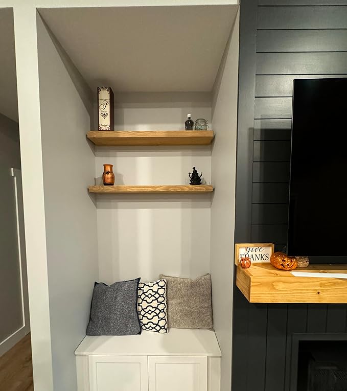 joelsantiques - 36 Inch Wooden Floating Shelves for Wall - 36x10x2 in - Made of Natural Wood - Long Heavy Duty Rustic Wall Shelves for Bedroom - Perfect for Living Room, Kitchen - Beige