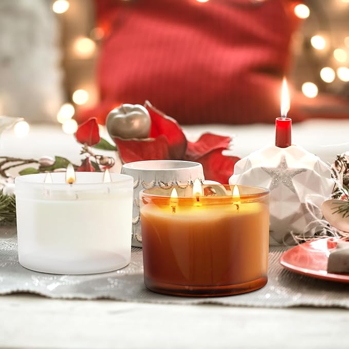 18 OZ Thick Candle Jars for Making Candles 6 Pcs, Empty Jars with Wood Lids for Candle Making, Sample Container,Matte White