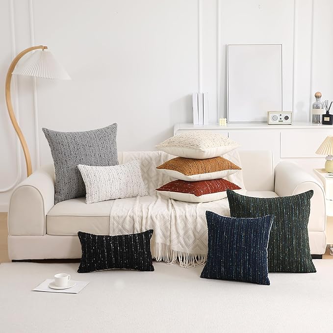 Textured Boucle Pillow Covers 18x18 Neutral Striped Throw Pillows Soft Modern Farmhouse Pillow Cases, 1pc Decorative Accent Square Couch Cushion Cover for Bed Chair Living Room, Blue