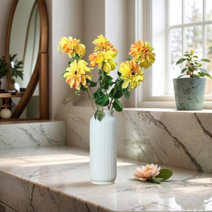 6 Pack Artificial Chrysanthemum Silk Flowers Zinnia Flowers,24'in Long Stem Fake Flower,Suitable for Wedding Decoration Bouquets,Fall Decor,Home Decor (Yellow-Orange Mix)