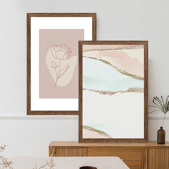 16x24 Frame Set of 2, Rustic Brown Wood Style - Display 16 x 24 Picture without Mat or 12x18 Picture with Mat, Wall Mounting Horizontal and Vertical