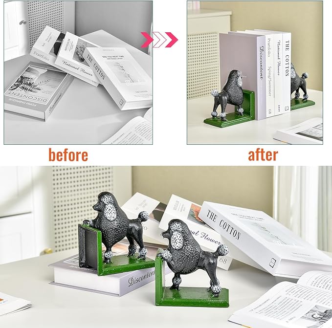 Sungmor Cast Iron Heavy Duty Bookends, 2PC Lovely Animal Dog Statues Book End for Shelves, Solid Heavy Weight Decorative Bookends for Bookshelf Decor, Door Stoppers Book Holders for Home Office Shelf