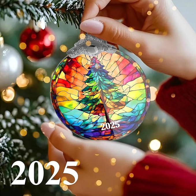 2025 Christmas Ornament, Radiant Tree Stained Glass Ornament, Colorful Acrylic Christmas Tree Decoration, Unique 2025 Christmas Tree Ornament, Xmas Gift for Family and Friends