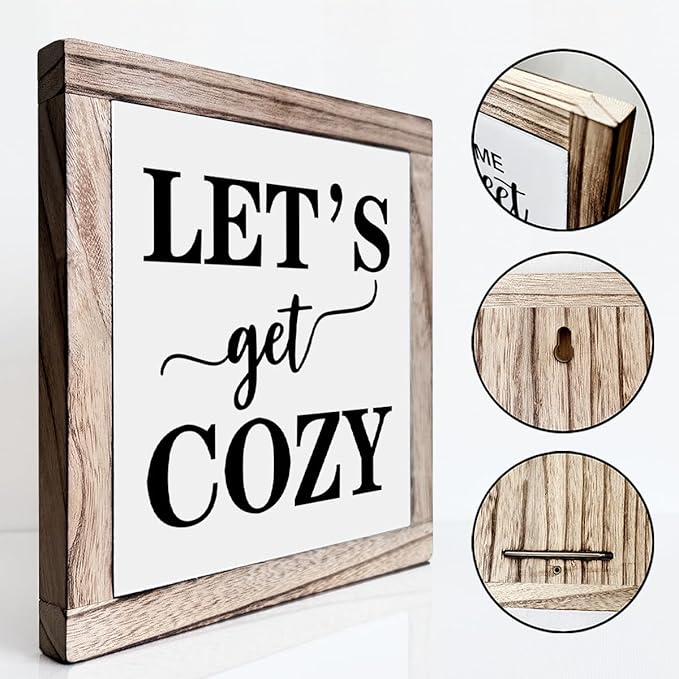 Cozy Bedroom Décor, Let's Get Cozy, Home Décor, Farmhouse Table Décor, Farmhouse Decor for Shelves, Home Decoration Sign for Shelf, Suitable for Placement on Living Room or Bedroom Shelves