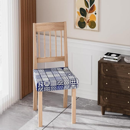Stretch Dining Chair Seat Covers Set of 6,Dining Chair Slipcovers, Floral Printed Chair Covers,Soft Fabric Washable Upholstered Chair Seat Protector, No Rear Covers for Home Kitchen Dining Room