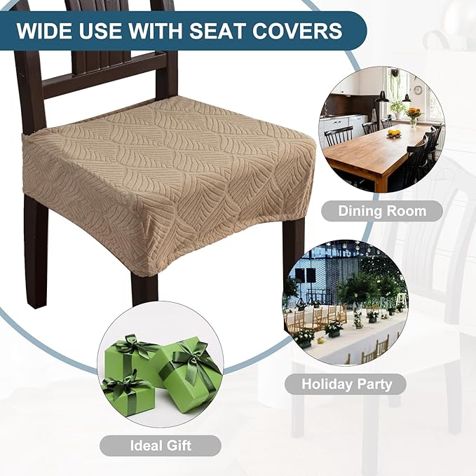 Removable Washable Dining Chair Seat Covers Set of 2,Stretch Jacquard Chair Seat Cushion Protector Slipcovers, Rear Covers
