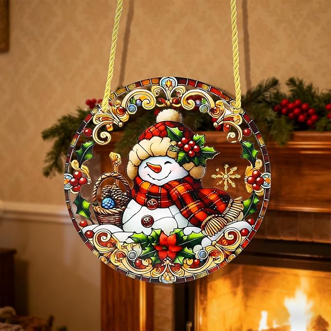 Christmas Santa Gingerbread Man Acrylic Disc Ornament for Tree, Wall, Window, Holiday Home Party Decoration (J)
