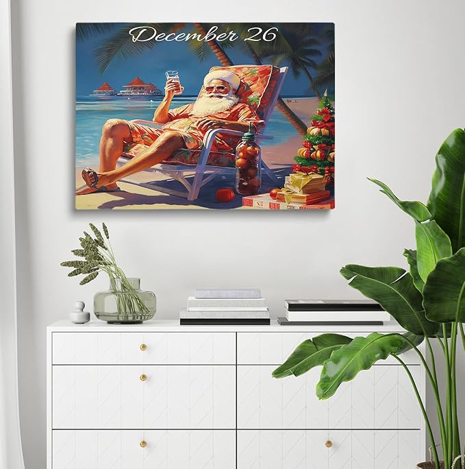 Tropical Christmas Art Print: December 26 Santa Relaxing On The Beach, Wall Art, Santa Claus Picture, Holiday Home Decor, Christmas Decor For Office, Bedroom, Living Room - 8x10inch Unframed