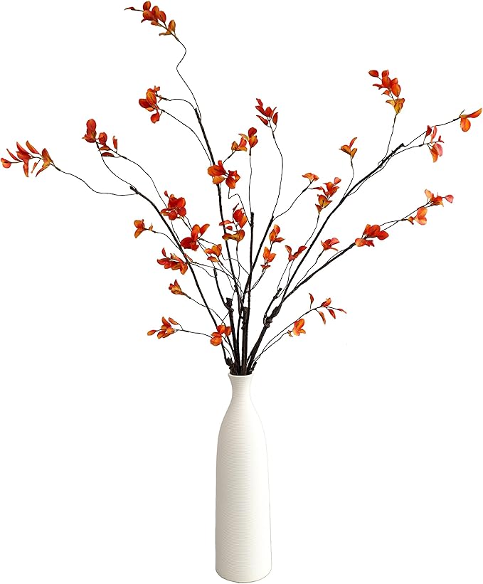 3Pcs 38.8" Faux Fall Plant Stems and Branches for Vase,Artificial Tree Branches and Twigs for Decoration (Orange Leaves & Brown Stem)
