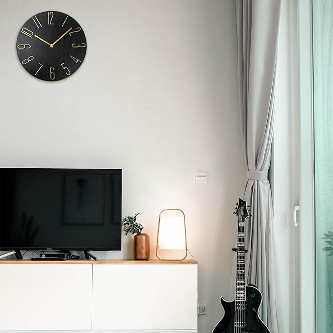 Wall Clock, Silent Clock, Wall Clocks Battery Operated, 12 inch Modern Wall Clock, Suitable for Offices, Living Rooms, Kitchens, Homes, Schools (Black Without Second Hand)