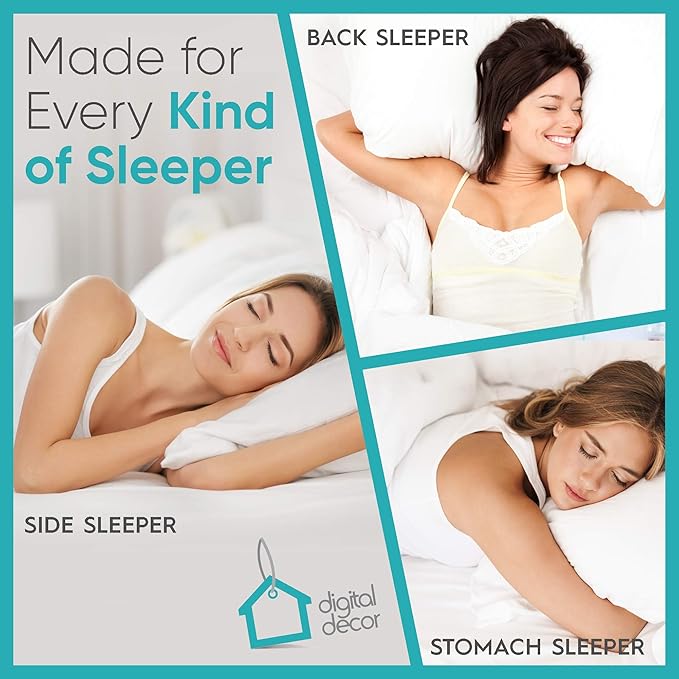 Digital Decor Premium Hotel Pillows, Made in USA Hypoallergenic Down‐Free Pillows with 100% Cotton Cover, Medium Firm Support for All Sleepers, Includes 2 Free Pillowcases, Set of 2, Standard 20"x26"