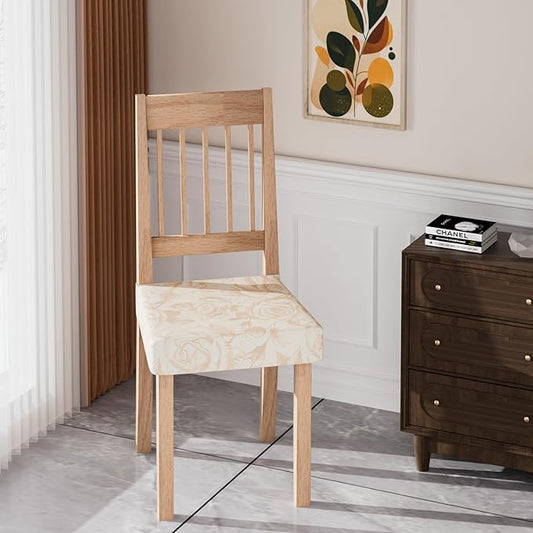 Stretch Dining Chair Seat Covers Set of 6,Dining Chair Slipcovers, Floral Printed Chair Covers,Soft Fabric Washable Upholstered Chair Seat Protector, No Rear Covers for Home Kitchen Dining Room