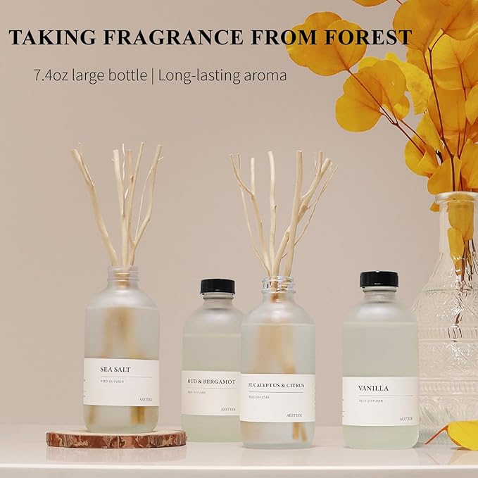 Eucalyptus Citrus & Oud Bergamot Reed Diffuser Set of 2, 14.8 oz(220mlx2) Scented Oils with Willow Branches Diffuser Sticks, Long Lasting Essential Oil, Air Freshener for Home, Office