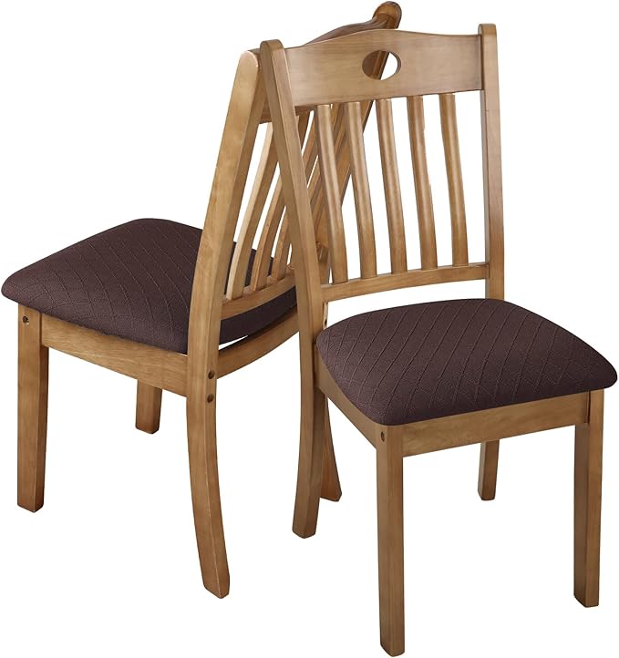 Fuloon Stretch Chair Seat Covers 4 PCS, Removable Washable Dining Chair Covers Anti-Dust Dining Room Seat Cushion Slipcovers (4, Chocolate)