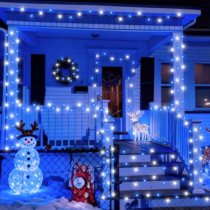 QITONG 165ft 500 LED Blue and White Christmas Lights Outdoor Waterproof, 8 Modes Christmas String Lights with Green Wire Indoor, Twinkle Tree Lights Plug in with Memory Timer