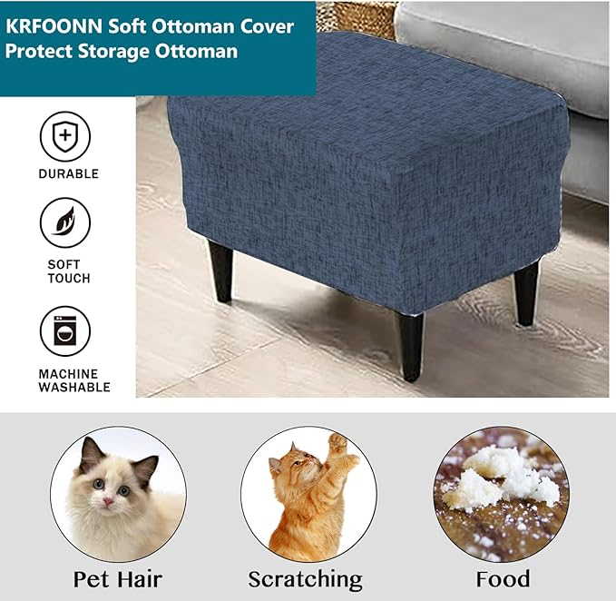 KRFOONN Stretch Ottoman Cover Slipcovers Rectangle Fit Length 27"-35" Footrest Stool Covers Printed Ottoman Cover for Foot Stool Furniture Protector with Non Slip Elastic Bottom, Color 02