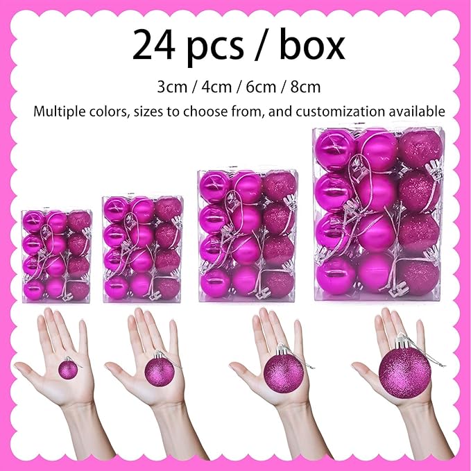 24 Count Mini Rose Red Ornaments for Mini Christmas Tree, Small Shatterproof Christmas Tree Ornaments Balls Party Decorations, 1.2 Inch
