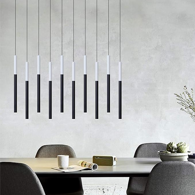 ALTAIR 10 Mini Pendant Lighting White-Black - LED Hanging Light Fixture for Kitchen Island, Bar, Foyer - Cluster Pendants - Dimmable, Adjustable Wire, Lamp Bulb Included