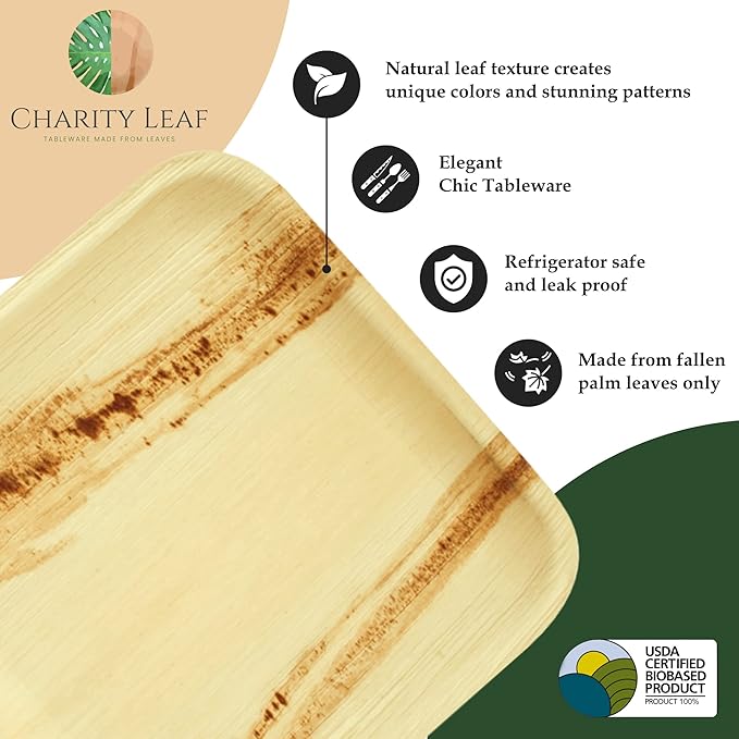 Charity Leaf Disposable Palm Leaf 14" Star Plates (5 pieces) Bamboo Like Serving Platters, Disposable Boards, Eco-Friendly Dinnerware For Christmas, Weddings, Catering, Events