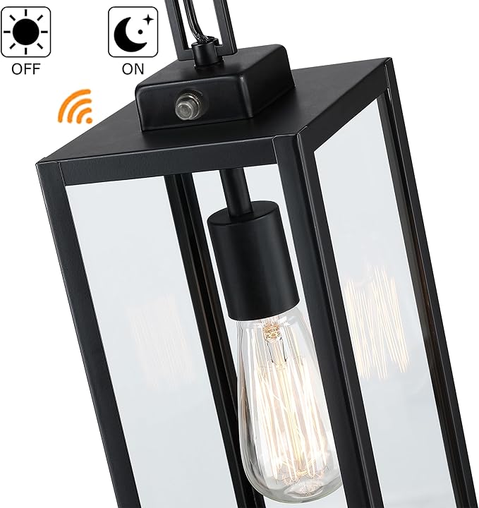 21.5 Inch Dusk to Dawn Outdoor Pendant Light for Porch,Large Size Ceiling Hanging Light with Sensor Exterior Pendant Lantern for Entrance Patio Photocell Porch Hanging Lantern,E26