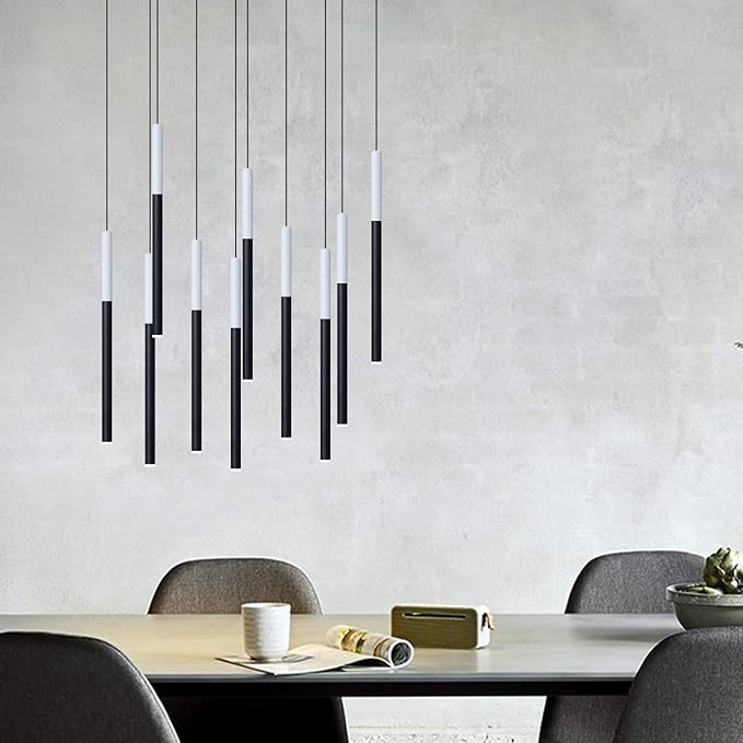 ALTAIR 10 Mini Pendant Lighting White-Black - LED Hanging Light Fixture for Kitchen Island, Bar, Foyer - Cluster Pendants - Dimmable, Adjustable Wire, Lamp Bulb Included