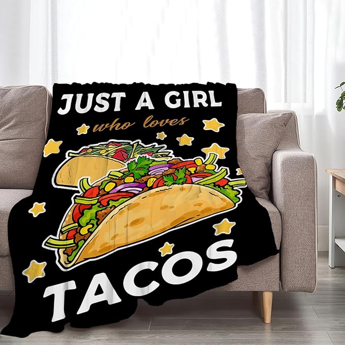 Tijuboni Tacos Throw Blanket Just A Girl Who Loves Tacos Gifts for Girls Boys Women Men Kids Adults Soft Flannel Fleece Blanket for Couch Sofa Bed Home Decor 50"x60"